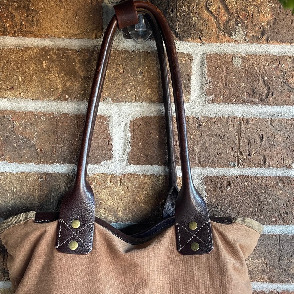 WILL Leather Goods Tan Canvas Bag with Dark Brown Leather Patch - Picture 3 of 15